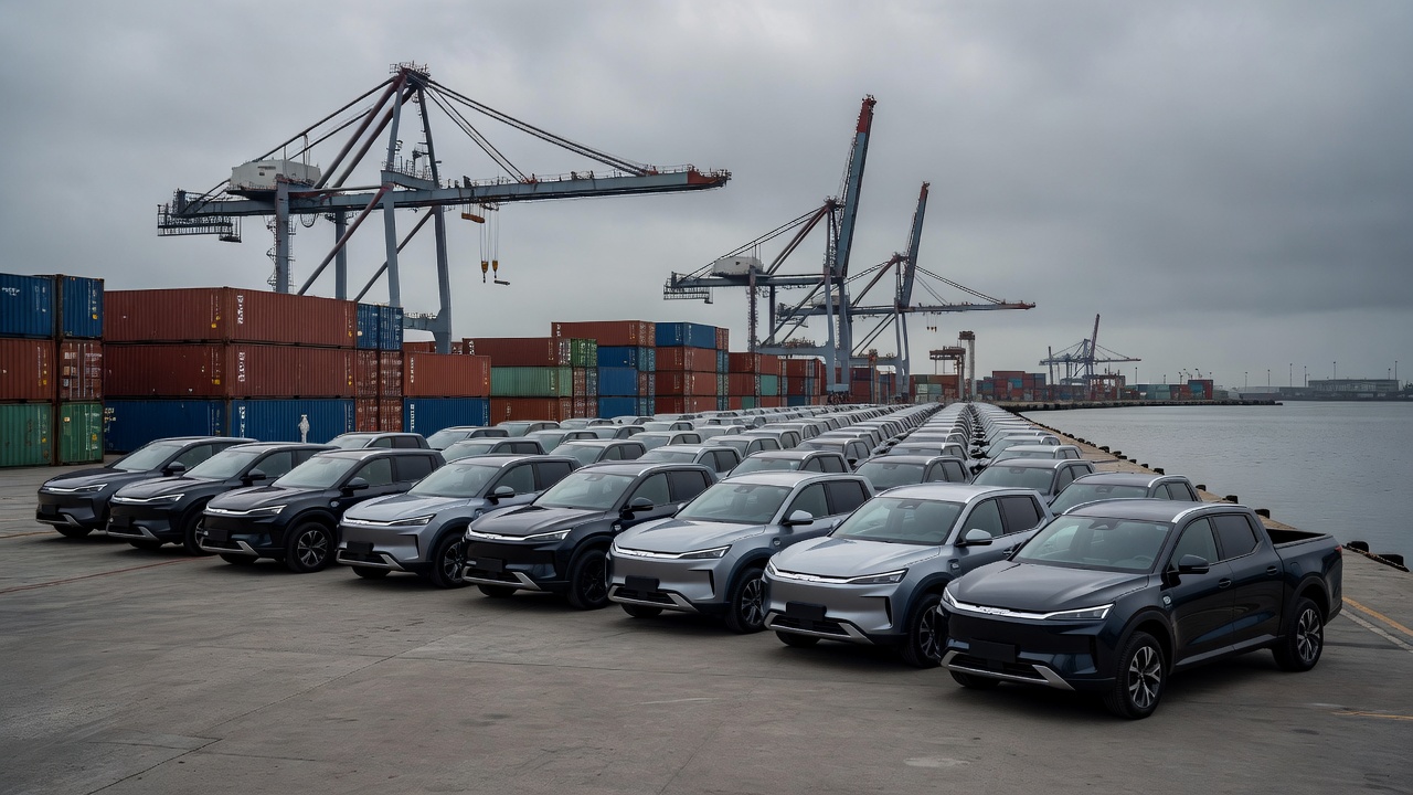 Chinese EV export fleet at port